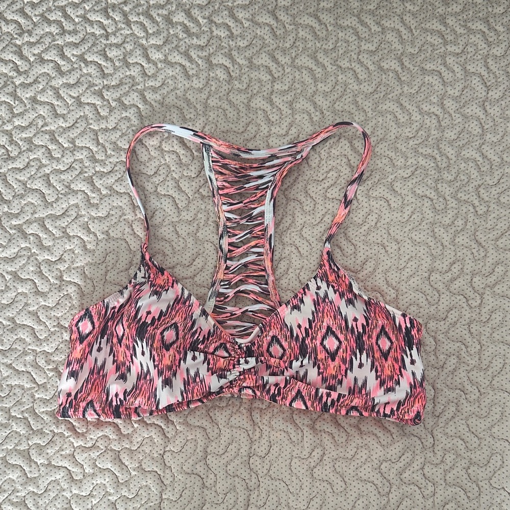 Charlotte Russe Pink and Black Patterned Swim Top